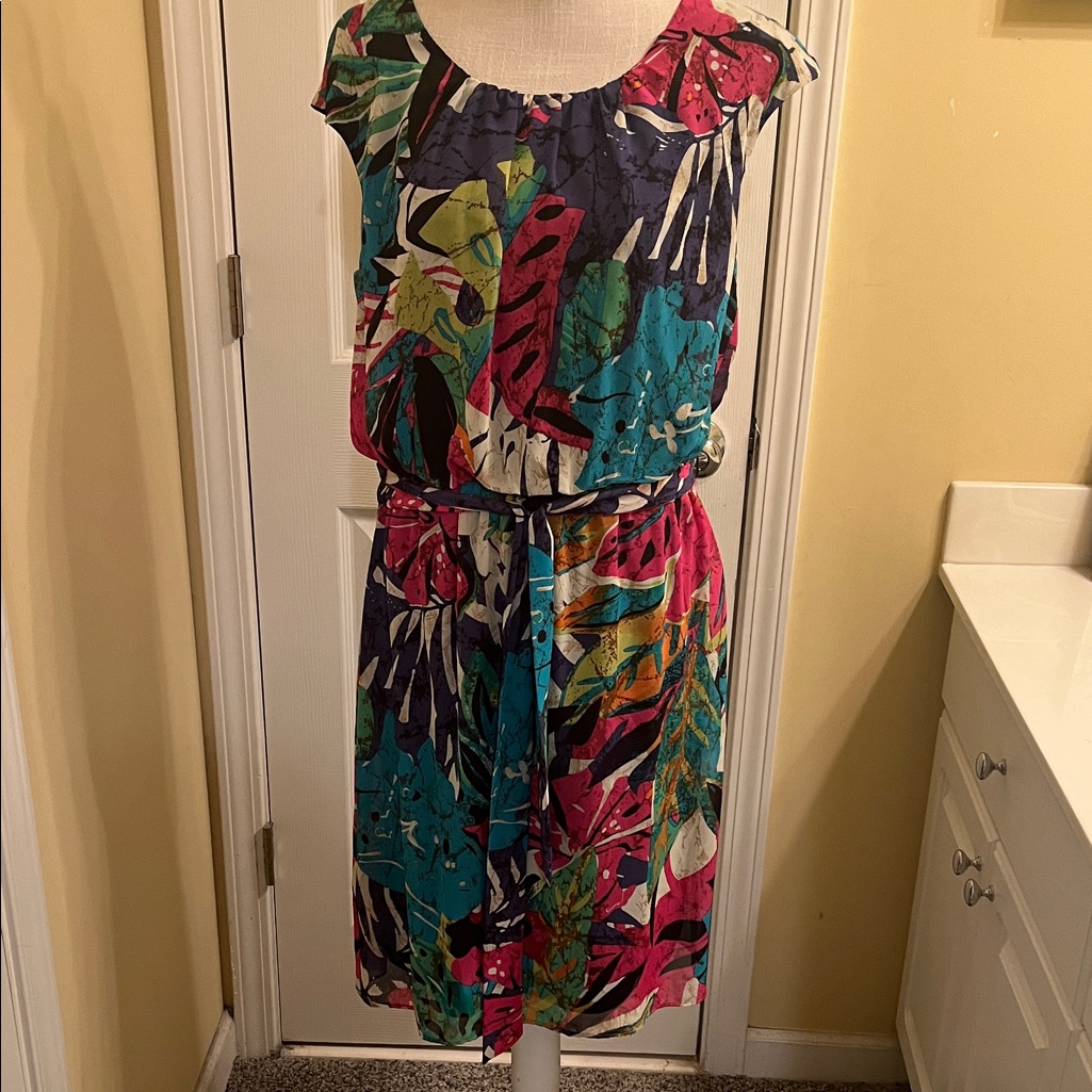 Signature By Robbie Bee Multicolor Tropical Dress, Size 14